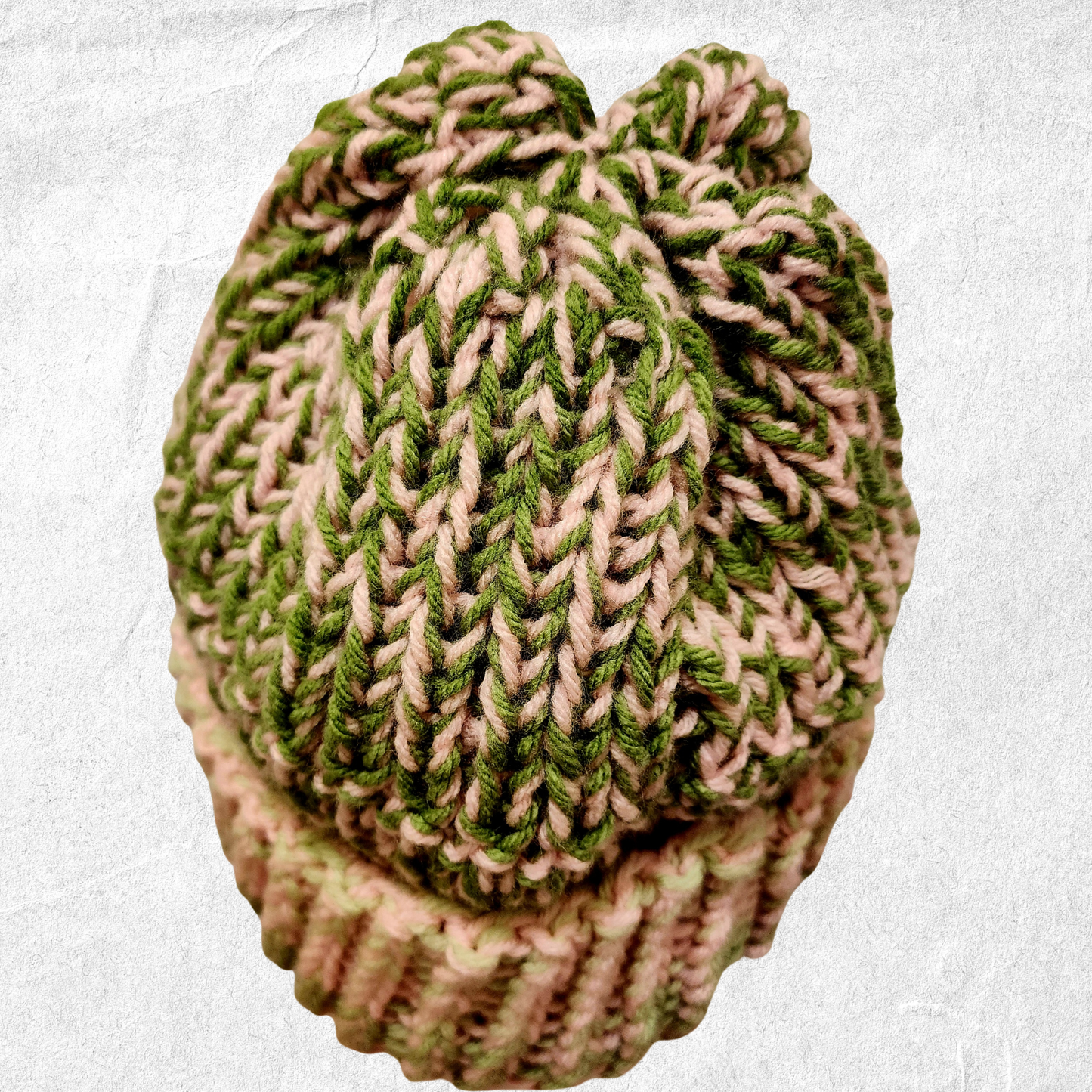 Chunky Knit Beanie – Pink + Green