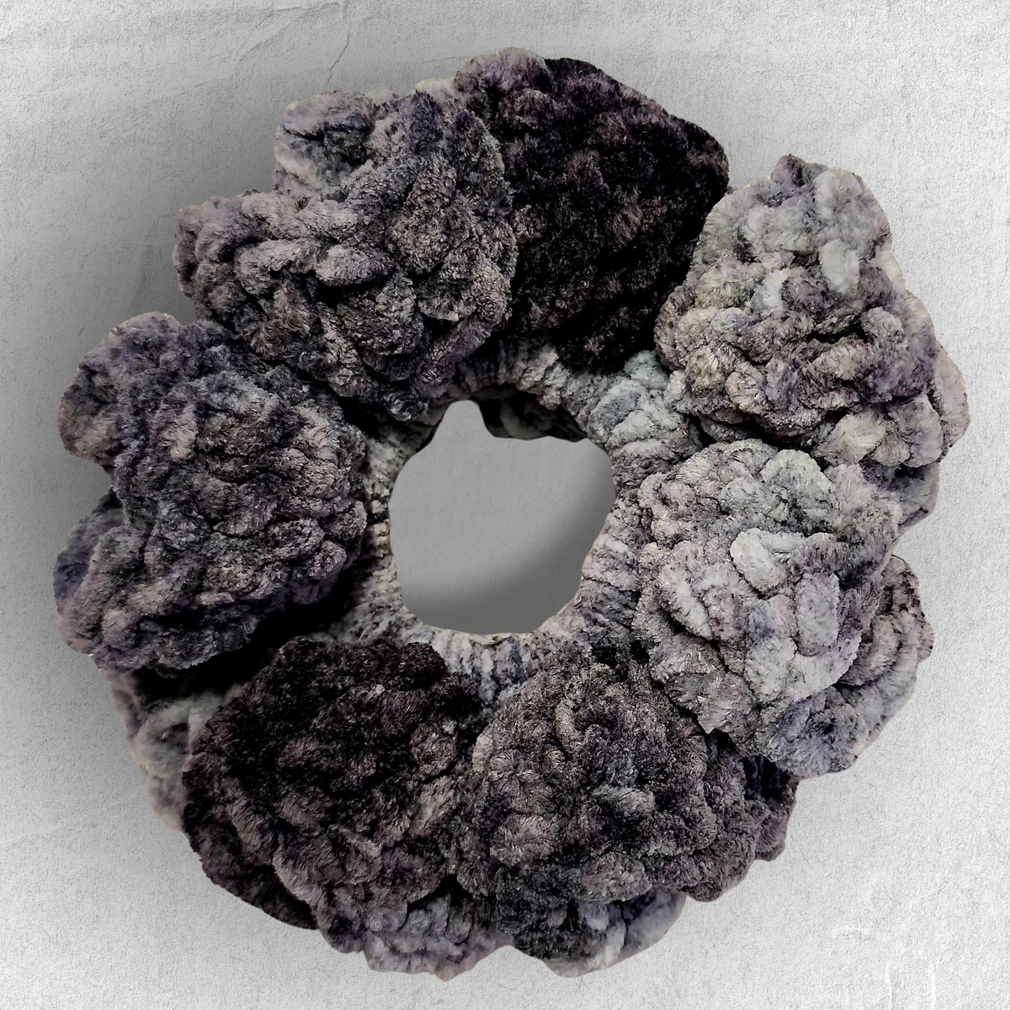 Crochet Velvet Scrunchie – Counting Clouds (Variegated)