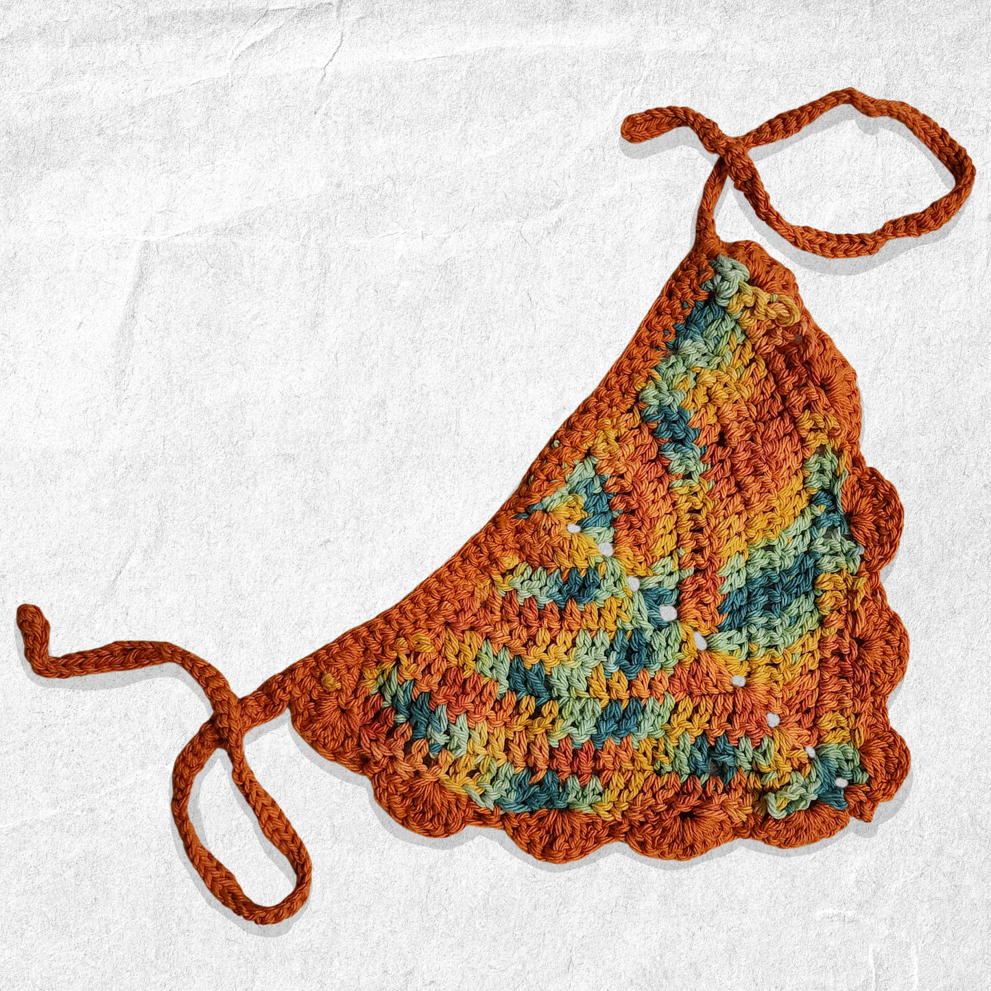 Crochet Cotton Hair Bandana - Orange + Blue