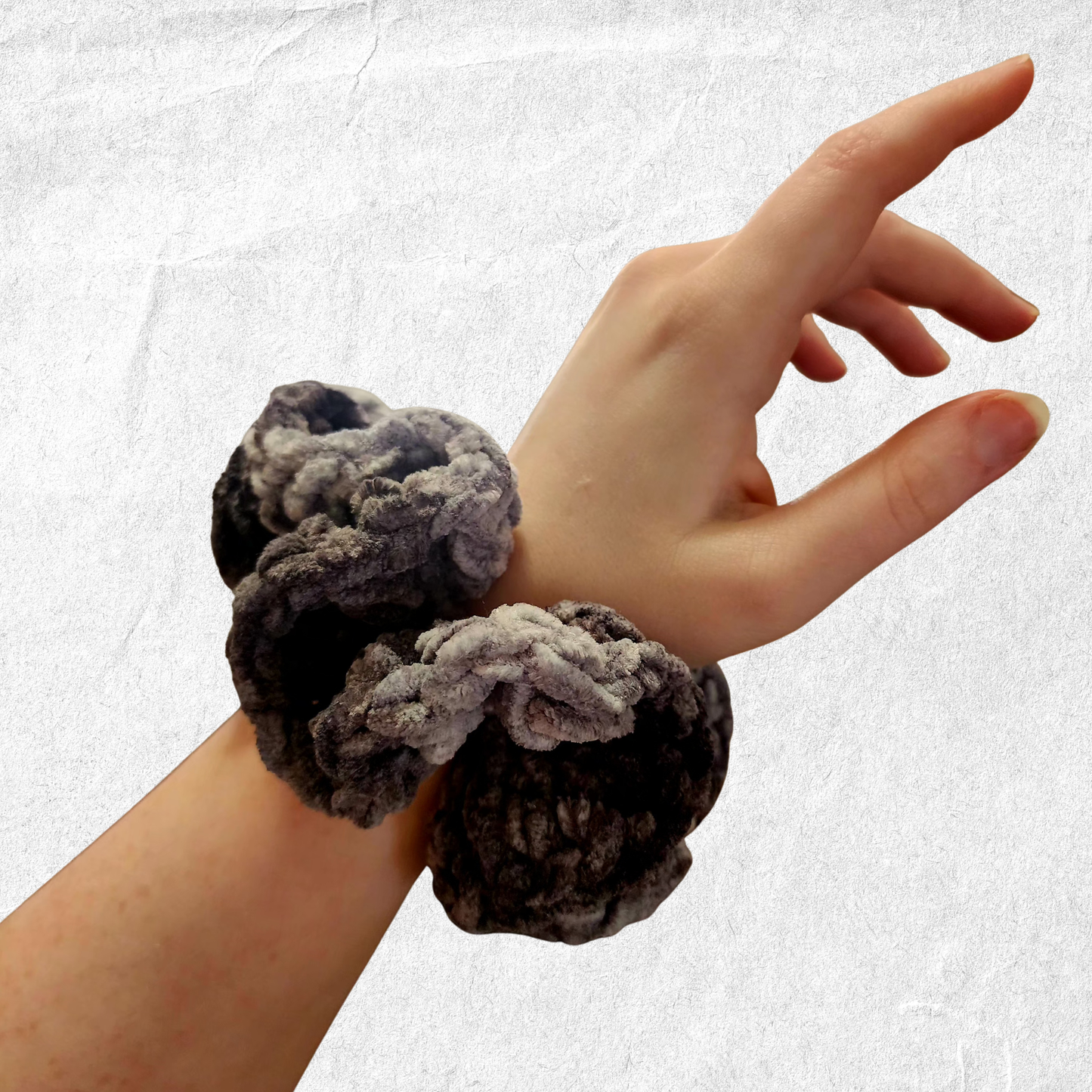 Crochet Velvet Scrunchie – Counting Clouds (Variegated)