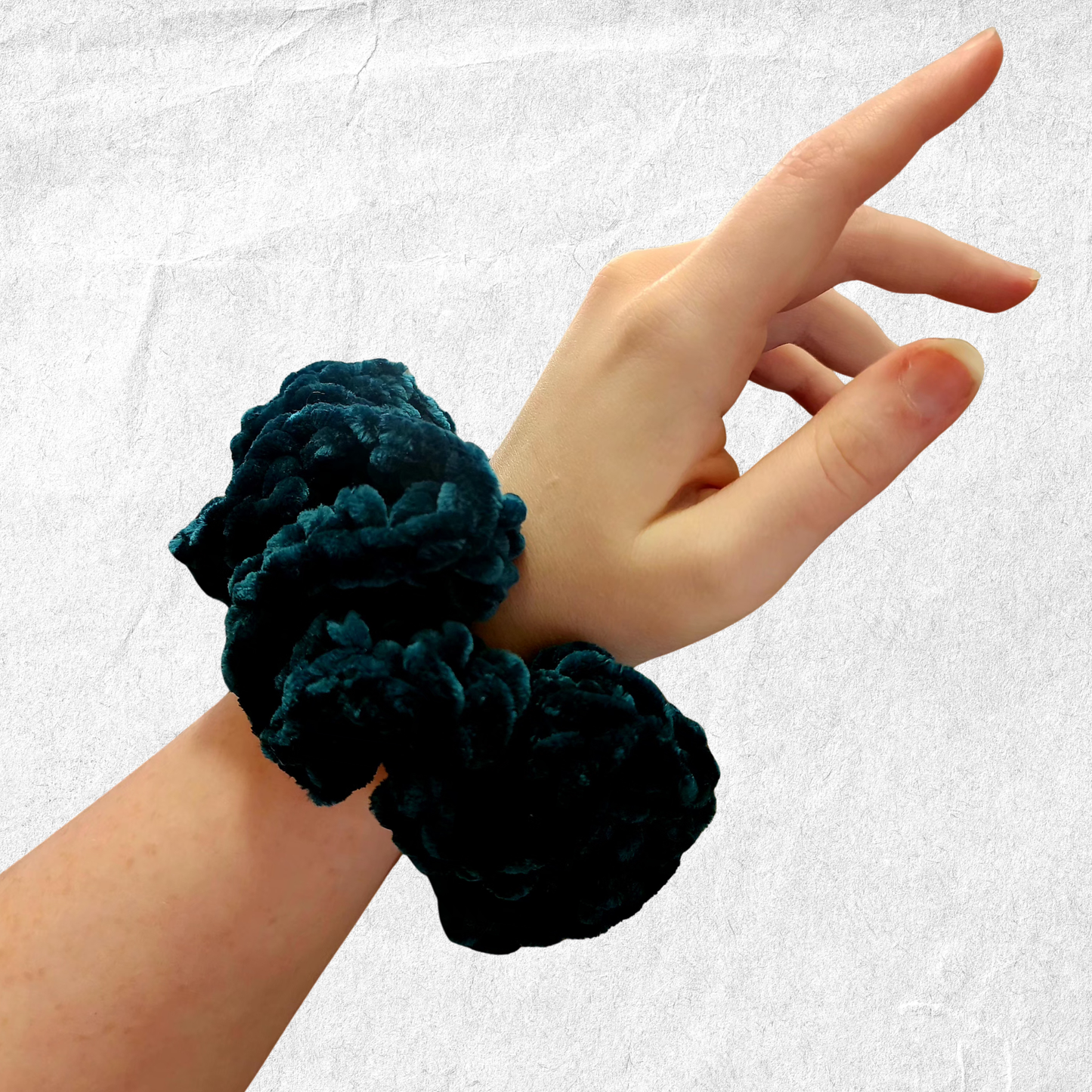Crochet Velvet Scrunchie – Teal Green
