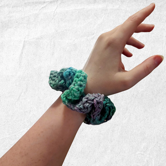 Crochet Acrylic Scrunchie - Purple + Blue Tie-dye