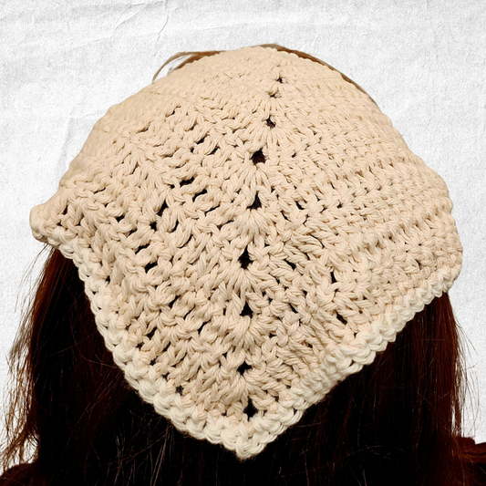 Crochet Cotton Hair Bandana - Ivory + White