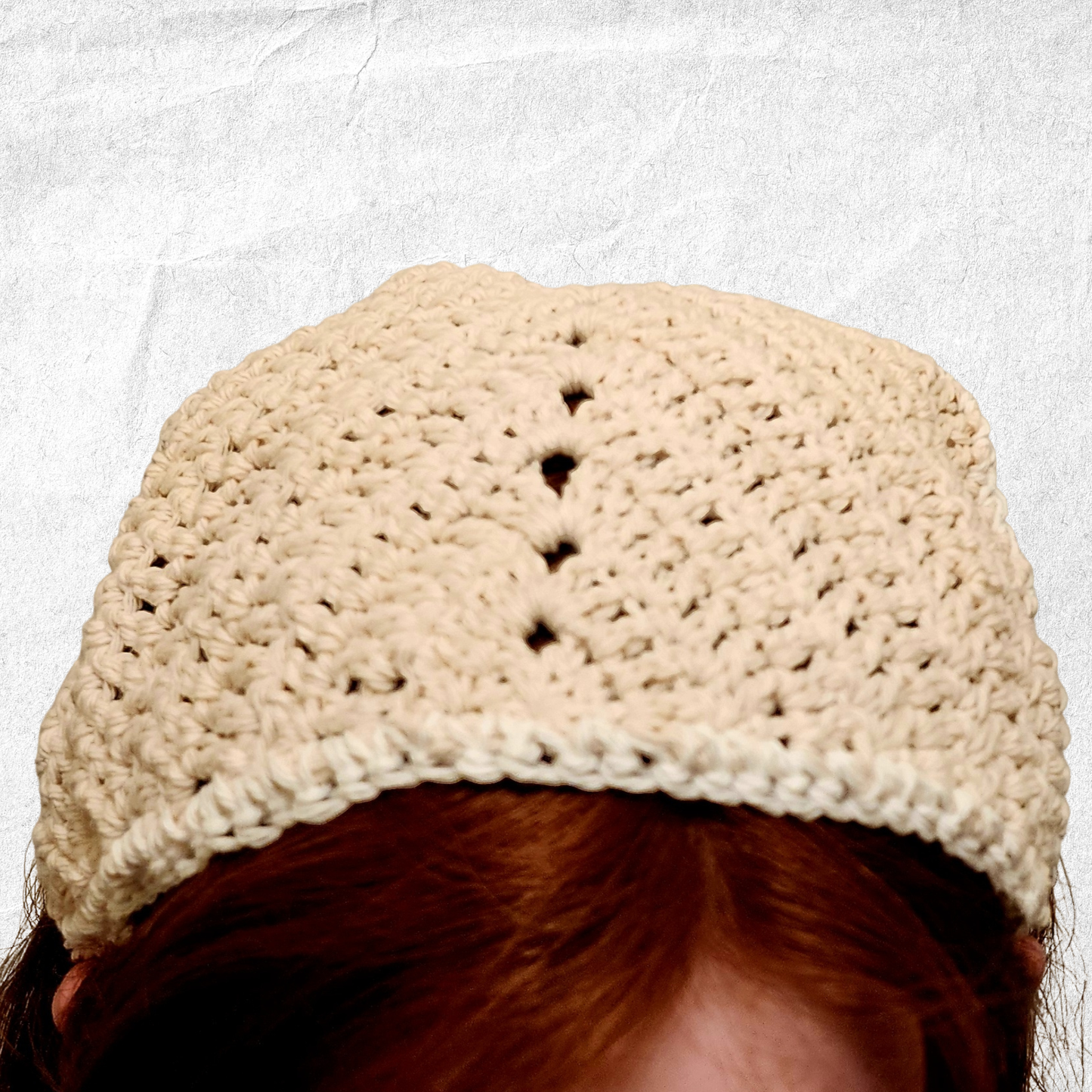 Crochet Cotton Hair Bandana - Ivory + White