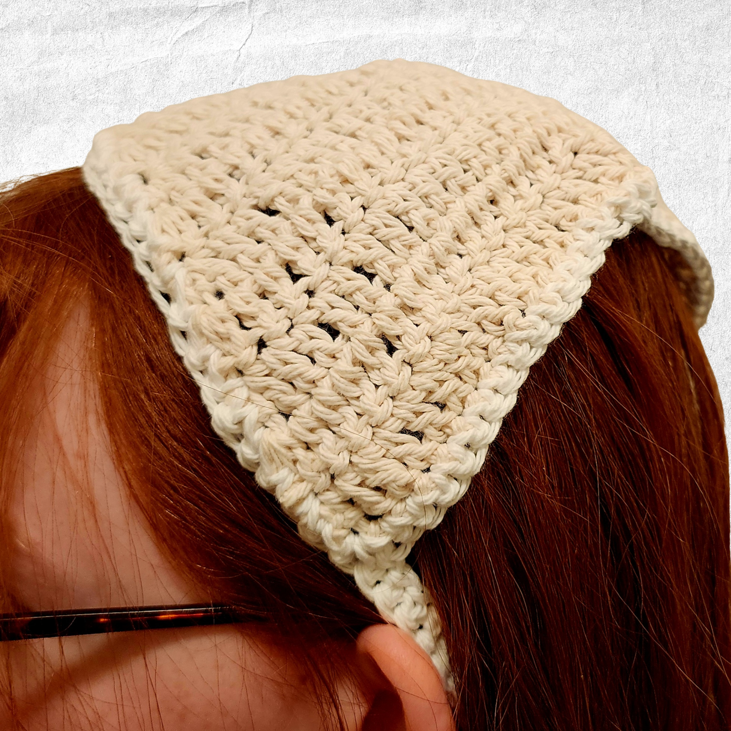 Crochet Cotton Hair Bandana - Ivory + White
