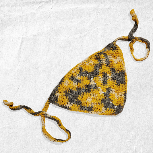 Crochet Cotton Hair Bandana - Grey + Yellow