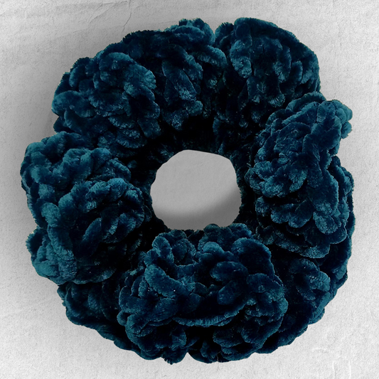 Crochet Velvet Scrunchie – Teal Green