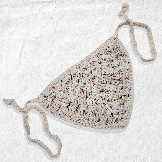 Crochet Cotton Hair Bandana - White w/ Speckles